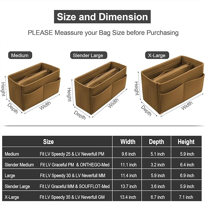 OMYSTYLE Purse Organizer Insert, Felt Tote Bag Organizer Insert with 5 Sizes, Handbag Dividers for Inside Purse, Compatible with Longchamp, Neverful, Speedy and More - Image 2
