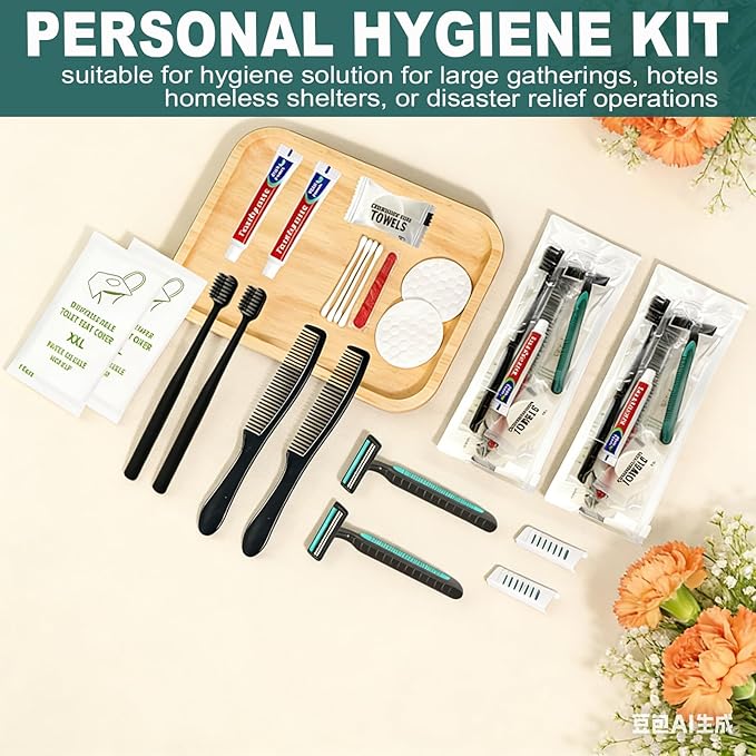 12 Sets Personal Hygiene Kit Bulk, Disposable Toothbrushes with Toothpaste, Comb, Shaving Razor, Towel, Cover, and Vanity Kit, Toiletry Kits Homeless Bulk Supplies for Women, Men, Travel, Homeless