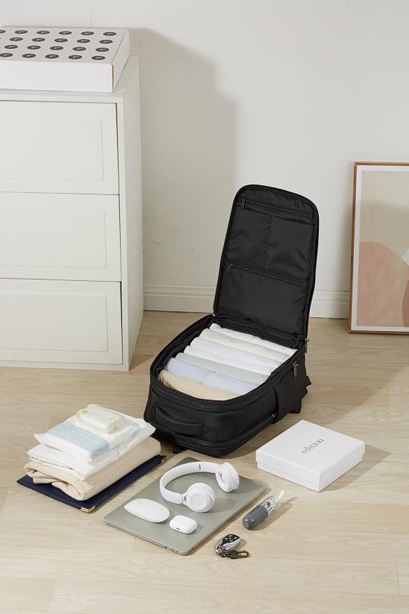 Hanke Expandable Travel Backpack 17 Inch, Full-Open Laptop Backpack, Black | Fits 15.6 Inch Laptop, Water-Resistant, Carry On Personal Item Bag, 20L-25L, Trolley Sleeve, Business Work Bag for Women Men - Image 10