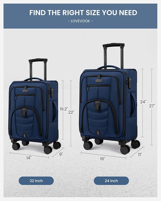 LOVEVOOK Business Softside Checked Luggage with 15.6/17.3 Inch Laptop Compartment, 24 Inch Checked Suitcase with Spinner Wheels, Large Capacity Luggage with TSA Lock for Business Trip Travel Navy Bule - Image 4