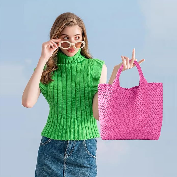 JINMANXUE Fashion Woven Bag Shopper Bag Travel Handbags and Purses Women Tote Bag Large Capacity Shoulder Bags - Image 2