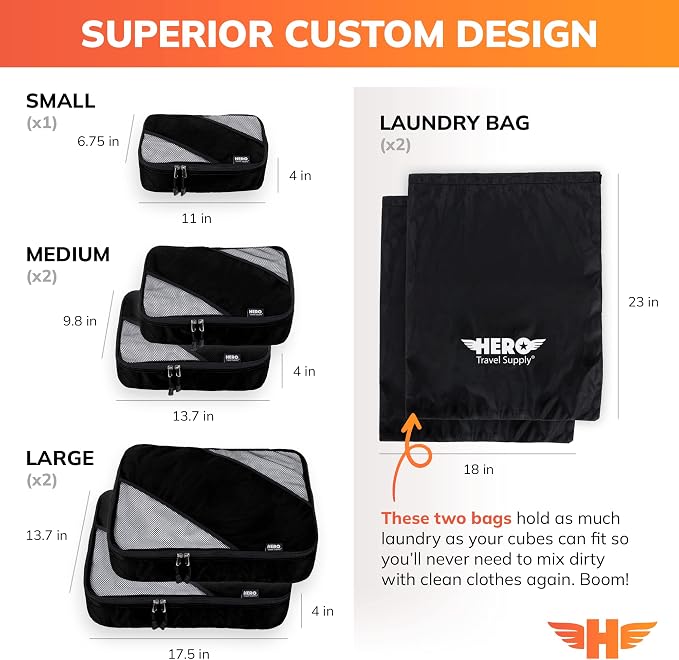 HERO Packing Cubes for Travel (Set of 5) Luggage Organizer with 2 Laundry Bags, Versatile Suitcase Organizer for Men & Women – Travel Accessories for Carry On, Airplane, Road Trip - Image 5