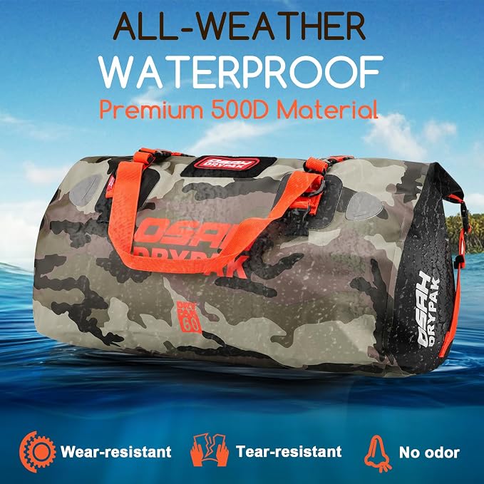 OSAH DRYPAK Waterproof Duffel Bag - Motorcycle Dry Bag Tail Bag with Large Storage Space, Waterproof Luggage Duffle Bags with Outer Mesh Zipper Pocket for Camping, Kayaking, Fishing & Traveling - Image 4