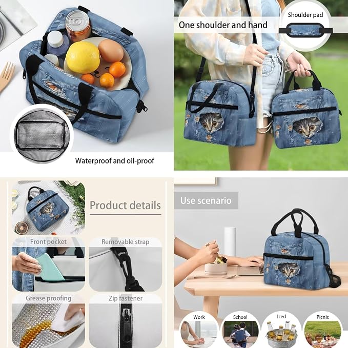 Cute Cat Kitten Backpack and Lunch Bag Pencil Case Set for Girls, Middle School Elementary Bookbags, 3Pcs School Bag with Lunch Bag Pencil Case - Image 3