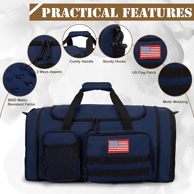 Tactical Duffle Bag For Travel Expandable 52L Large Duffle Bag For Men Gym Duffel With Wet Pocket Multi-Functional Carry On Bags Weekender Overnight Bag Organizer Duffel Bag For Travel - Image 5