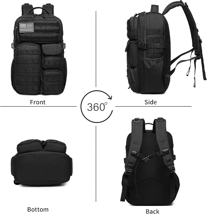 Wotony Tactical Backpack - Military waterproof backpack with multiple pockets and tactical gear for the outdoors (Black, 30L) - Image 3