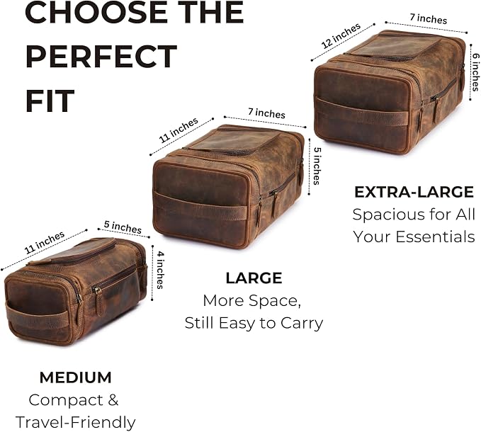 NomadCraftsCo. Extra Large Leather Toiletry Bag for Men - Premium Leather Men's Toiletry Bag for Travel, Dopp Kit, Pouch, Large Travel Organizer - Image 5