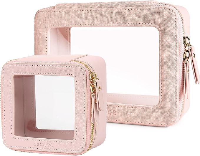 Aveniee Clear Makeup Bag Set (2-Piece Mini & Midi) - Travel Toiletry Organizer for Women, Waterproof Cosmetic Pouch & Car Accessory for Travel Size Toiletries, Pink by Aveniee