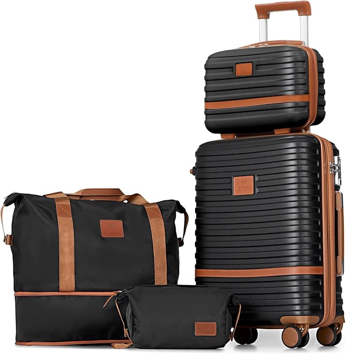 Joyway Carry On Luggage 20 Inch Expandable Suitcase with Spinner Wheel, 4 Piece Hard Shell Luggage Set with TSA Lock(Black brown) by Joyway