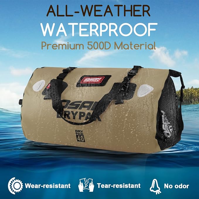 OSAH DRYPAK Waterproof Duffel Bag - Motorcycle Dry Bag Tail Bag with Large Storage Space, Waterproof Luggage Duffle Bags with Outer Mesh Zipper Pocket for Camping, Kayaking, Fishing & Traveling - Image 4
