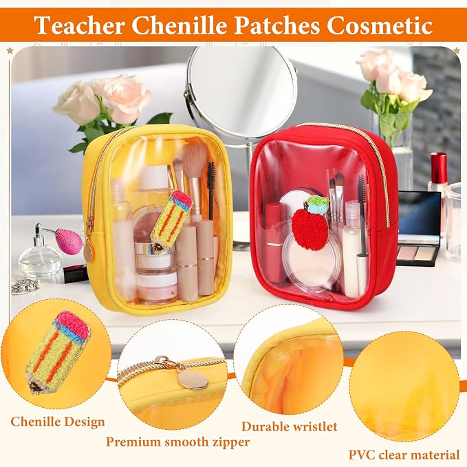 12 Pcs Heart Chenille Patches Makeup Bags with Zipper Galentine Cosmetic Bags Bulk for Women Waterproof Toiletry Bag Valentines Galentines Day Gifts for Team Stuff(Teachers) - Image 3