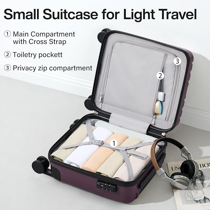 Hanke 14 Inch Underseat Carry On Luggage with Wheels Hard Shell Suitcases Lightweight Small Luggage for Weekender Mini Suitcase Carry On Bag Travel Luggage for Travel Rolling Suitcase.(Purple) - Image 5