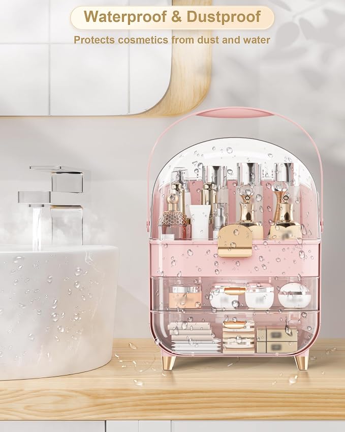 Makeup Organizer Countertop, Skincare Holder Bathroom Counter Organizer, Storage Box Cosmetic Display Cases, Teen Girl Gifts Make up Organizers (Pink/Brush) - Image 8