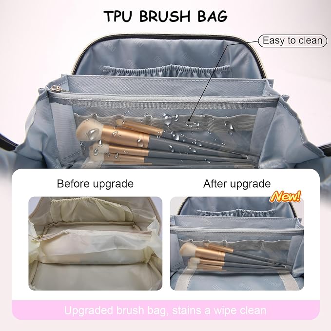 BOYATU Travel Makeup Bags Cosmetic Organizer Bag: 3 Pcs Set Large Capacity Make up Bag with Compartments - Waterproof Leather Toiletry Bags with Handle for Women (B-Red) - Image 4