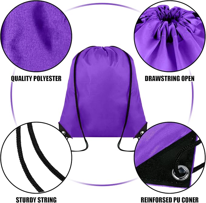 Grneric 20 Pieces Drawstring Backpack Bulk Cinch Sackpack Ployster Drawstring Bags for Gym Party Trip(Purple) - Image 2