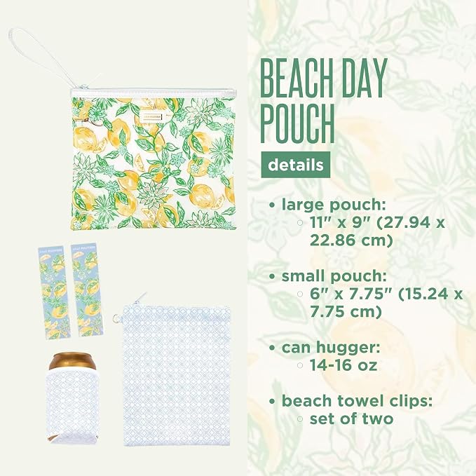 Lilly Pulitzer Water Resistant Vinyl Beach Day Pouch, Zipper Bag Includes Drink Hugger, Small Pouch, and Towel Clips - Image 2