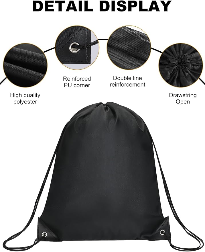 ZenNex 50 Pcs Drawstring Backpacks Bulk, 16.5x13.4 Inches Reusable Cinch Sack Bags for Gym Sports Beach School Travel and Party Favors, Assorted Colors(50, Black) - Image 3