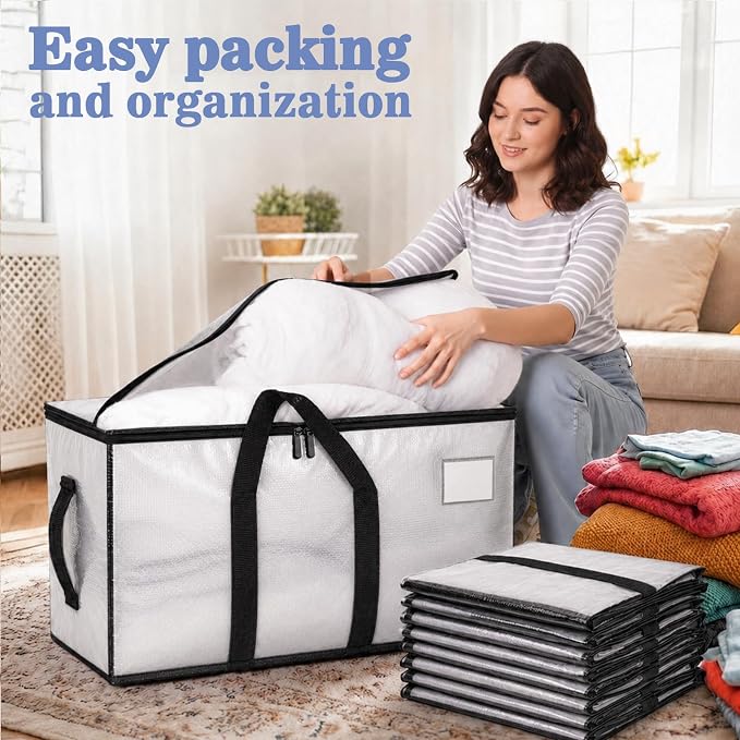 Songrey Heavy Duty Moving Bags, 4 Pack Large Storage Bags with Zipper & Handles, Waterproof Totes Bags for Clothes Packing, Moving, College Supplies, Home Organization - Image 5