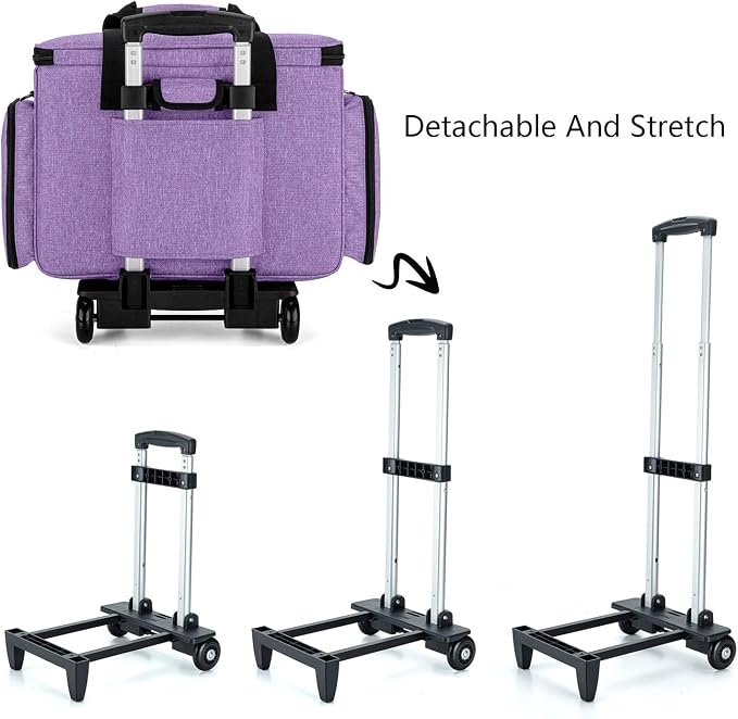 LUXJA Sewing Machine Case with Detachable Dolly, Purple | Rolling Tote with Removable Bottom Pad for Most Standard Sewing Machines, Patented Design - Image 4