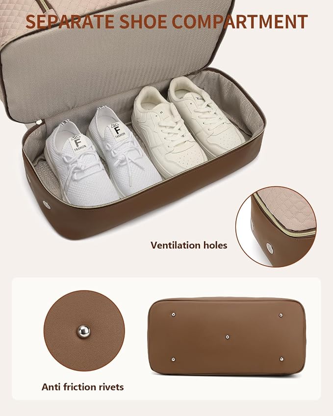 Weekender Bags for Women Travel, Under Seat Carry On Bags for Airplanes Overnight Bag with Shoe Compartment Luggage Sleeve, Foldie Travel Tote Bag Hospital Bag, Travel Gifts, Nude Brown - Image 4
