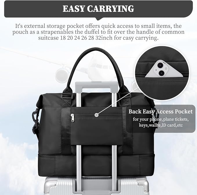 Weekender Bags for Women, Carry-On Overnight Travel Duffel Bag | Travel Bag with Shoes Compartment & Toiletry Bag, Extra Large - Image 7