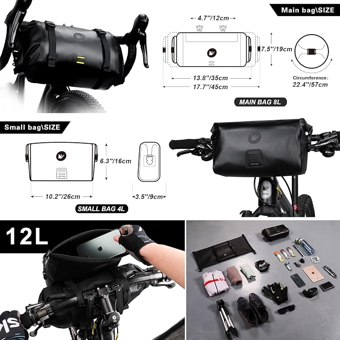 Rhinowalk 2PC Bike Handlebar Bag Set Waterproof Bicycle Front Tube Bag Large Capacity Storage Bag Shoulder Bag - Image 4