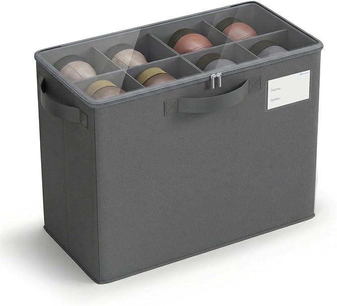 Varhomax Shoe Organizer Box for Closet, Small Fabric Storage Basket Gray | Foldable Shoe Bin with Adjustable Dividers & Clear Cover, Saving Space Sneakers & Sandals Containersfor Entryway, Cubby by Varhomax