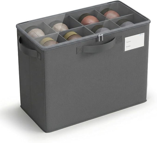 Varhomax Shoe Organizer Box for Closet, Small Fabric Storage Basket Gray | Foldable Shoe Bin with Adjustable Dividers & Clear Cover, Saving Space Sneakers & Sandals Containersfor Entryway, Cubby by Varhomax