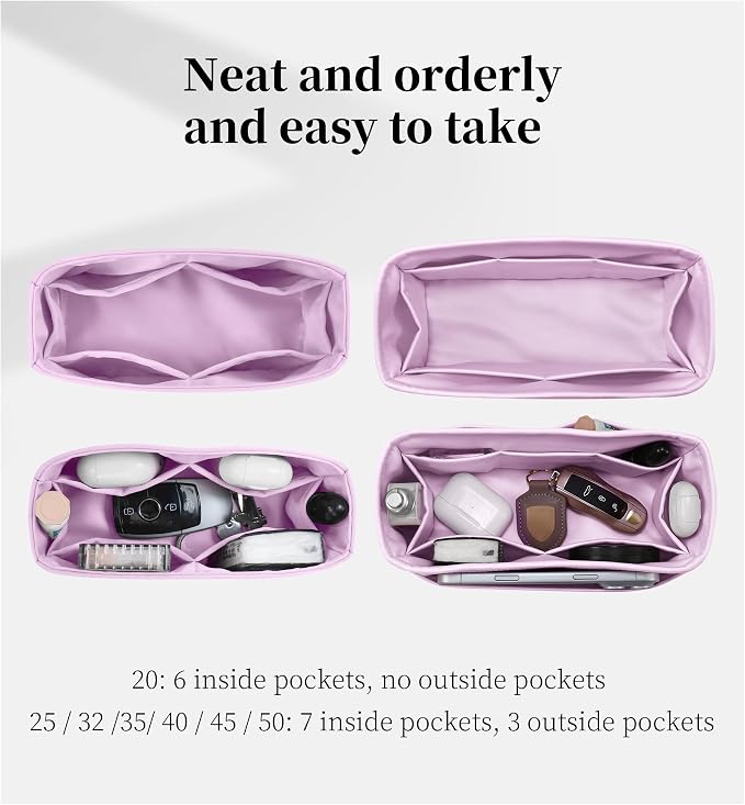 Satin Purse Organizer for Birkin 20, Mauve Sylvestre | Custom Fit, Multiple Pockets, Lightweight Purse Essentials, Ideal for Travel, Shopping, and Daily Use - Image 3