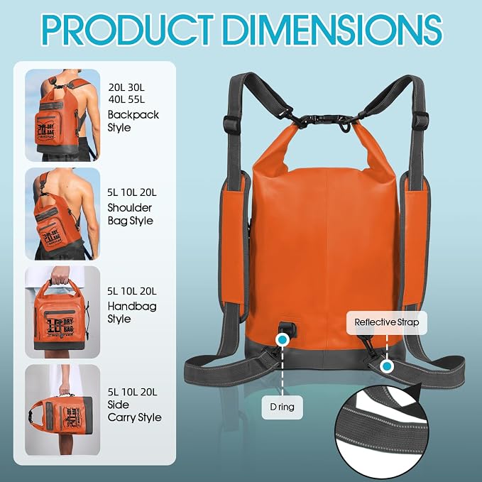 MORXPLOR Dry Bag Waterproof,5L/10L/20L/30L/40L/55L Roll Top Dry Bag Backpack with WaterProof Phone Case for Swim,Kayak - Image 4