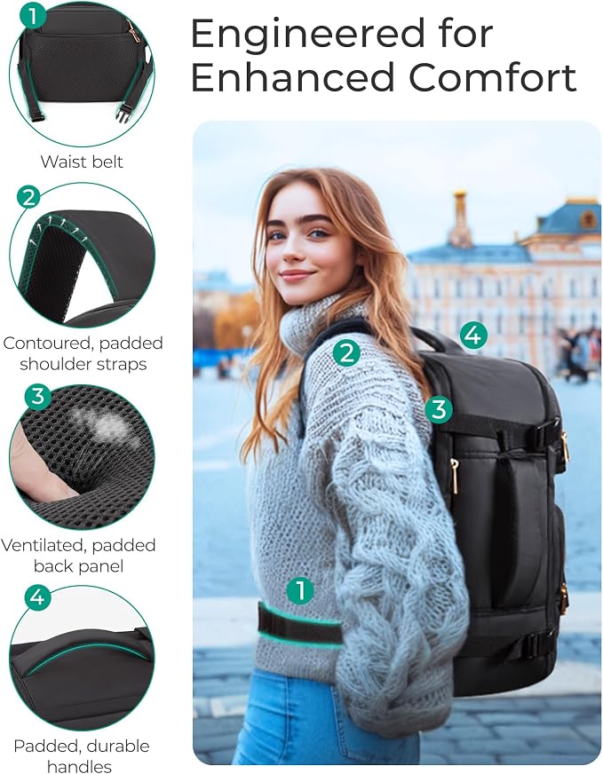 BAGSMART Womens Backpack Carry On Flight Approved, Travel Backpack for Women with Waist Bag,Traveling Lightweight Weekender Casual Daypack 17.3" Laptop Work Back pack Personal Item Bag,Champagne - Image 4