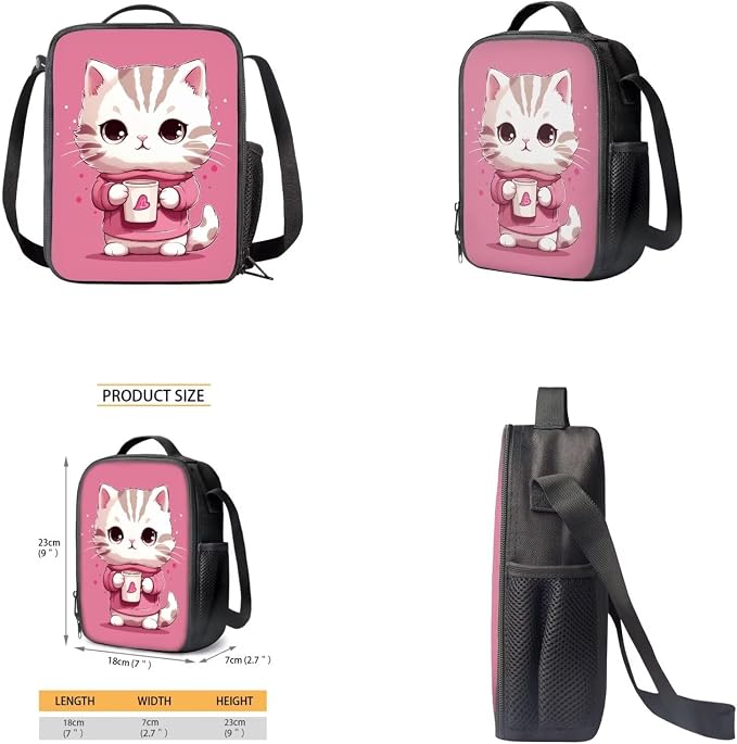 Cat Backpack for School Girls Backpack with Lunch Box Water Bottle Pouch and Kawaii Pencil Case 4PCS Set Cute Bookbag with Front Pocket 17 inch Large Capacity School Bag for Elementary Girls - Image 4