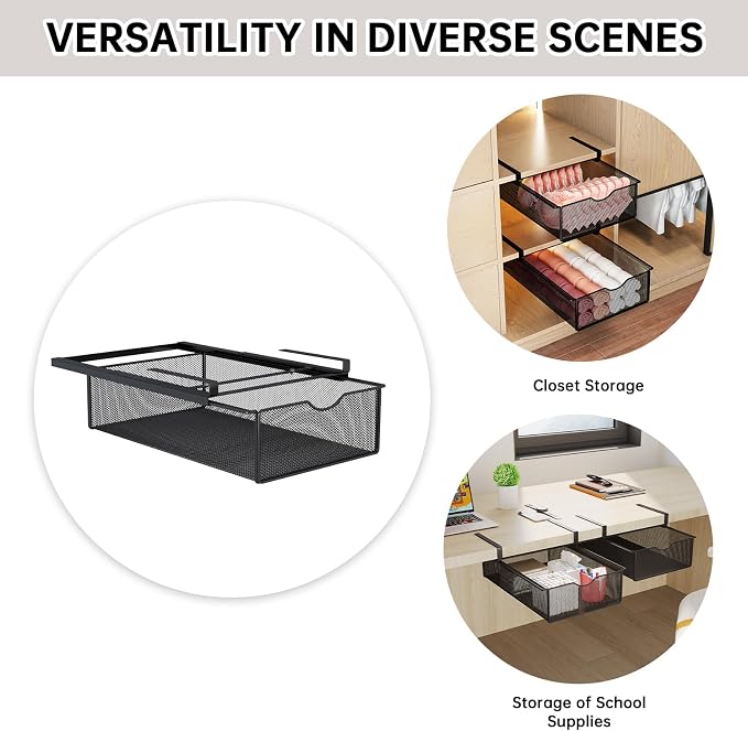 2 Pack Underwear Sock Drawer Organizer Set, Pull-Out Storage Baskets for Bra & Clothing, Closet & Dorm Room Organization Essentials(Black) - Image 4