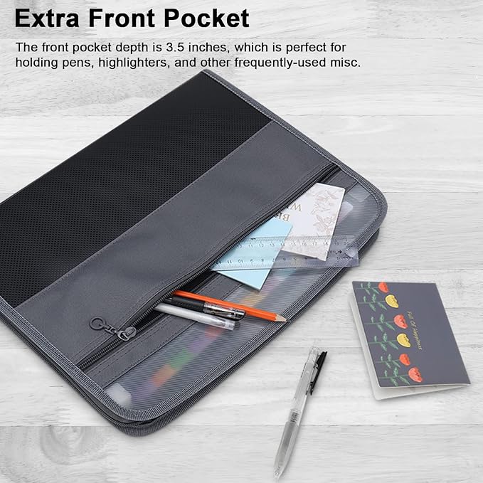 NAFY Expanding File Folders, 13 Pockets Document Organizer with Zipper, A4 Letter Size Portable Accordion Expanding File Folders with Multicolor Labels for Home Office School Supplies (Black 2 Pack) - Image 4