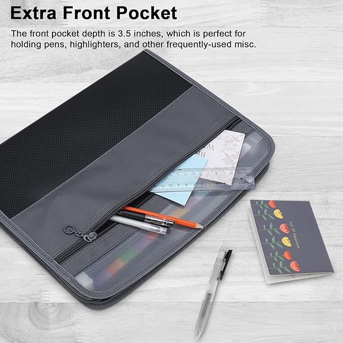 NAFY Expanding File Folders, 13 Pockets Document Organizer with Zipper, A4 Letter Size Portable Accordion Expanding File Folders with Multicolor Labels for Home Office School Supplies (Black 4 Pack) - Image 4