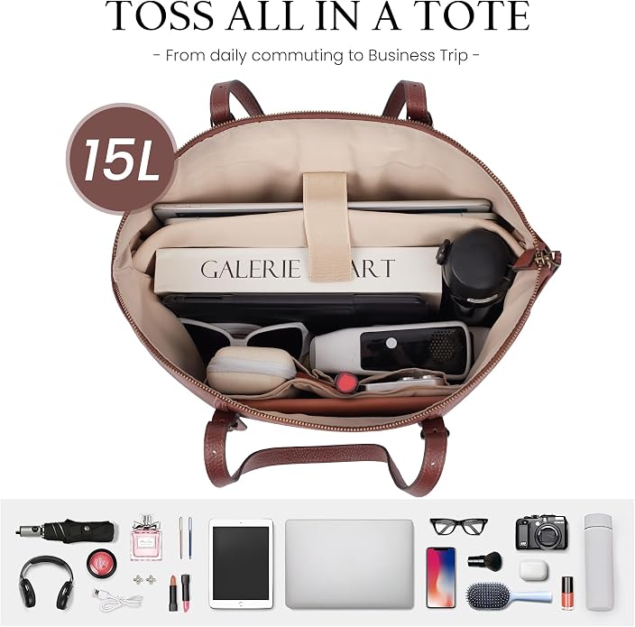befen Vintage Genuine Leather Work Tote Bag for Women Large Tote Bag with Zipper Leather Purse and Handbags with Compartment - Image 6