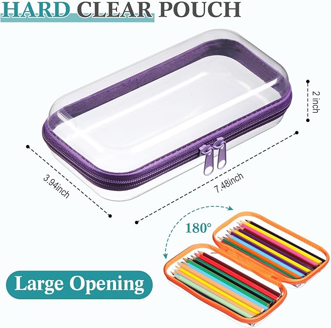 Sanwuta 6 Pcs Clear Hard Zipper Case Plastic Zipper Pouches Transparent Makeup Bag Pencil Case Pouches Toiletry Diaper Bag for Travel Toy Storage Organizer Bins - Image 2