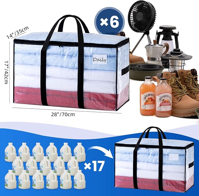 TAILI Extra Large Moving Bags, 6 Pack Clear Heavy Duty Totes For Storage with Visible Window, Wrap Around Handles, Storage Bags for Space Saving, Alternative to Moving Boxes - Image 6