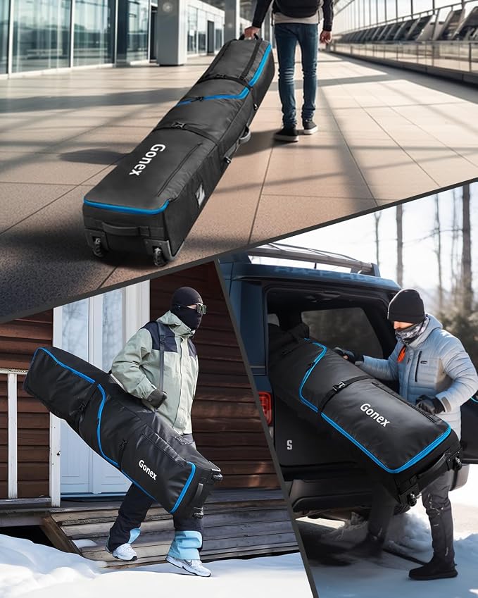 Gonex Snowboard Bag with Wheels,Adjustable Length Up to 175cm to 190cm, Fully Padded Ski Bag for Air Travel, 1200D Polyester PVC Waterproof Rolling Ski Bag with Skis Strapes - Image 7
