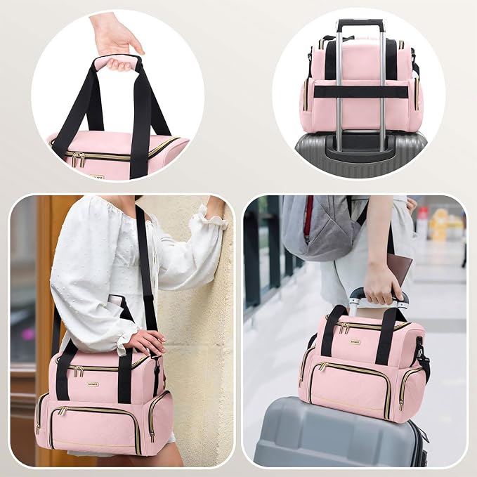 BAFAMYE Large Makeup Cosmetic Bag with 2 Removable Case, Double Layer Travel Makeup Organizer Case, travel Toiletry Bag For Women, Pink - Image 6