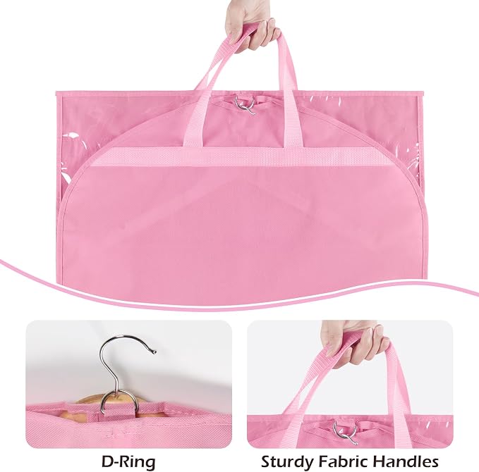 LOVEGRASS Kids Garment Bags for Dance Costumes, 40" Dance Garment Bags for Dancers with 4 Clear Zipper Pockets, Foldable Dance Competition Garment Bags for Hanging Clothes, 6 Pack, Pink - Image 3
