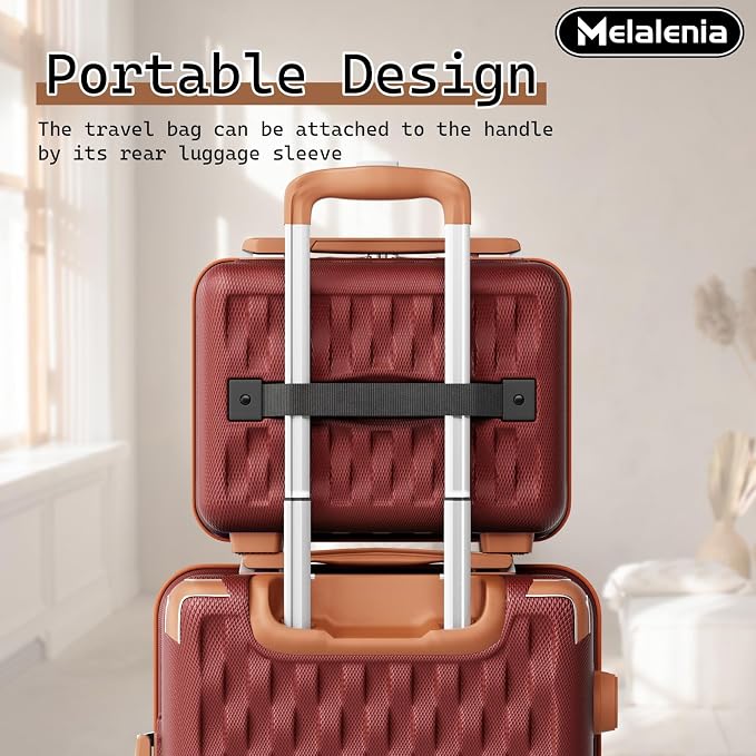 Melalenia Luggage Sets 7 Piece Hard Shell Carry on Suitcase with Spinner Wheels and TSA Lock, Lightweight Travel Duffel Bag for Women, Men, Red Brown - Image 2