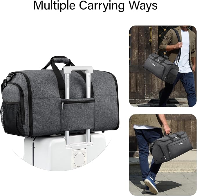 Hanke 2 In 1 Carry On Garment Duffle Bag with Shoe Compartment, Dark Grey | 55L Large Capacity with Multi-Pockets & Shoulder Strap, Wrinkle-Free, Water-Resistant, Portable Weekender for Business - Image 5