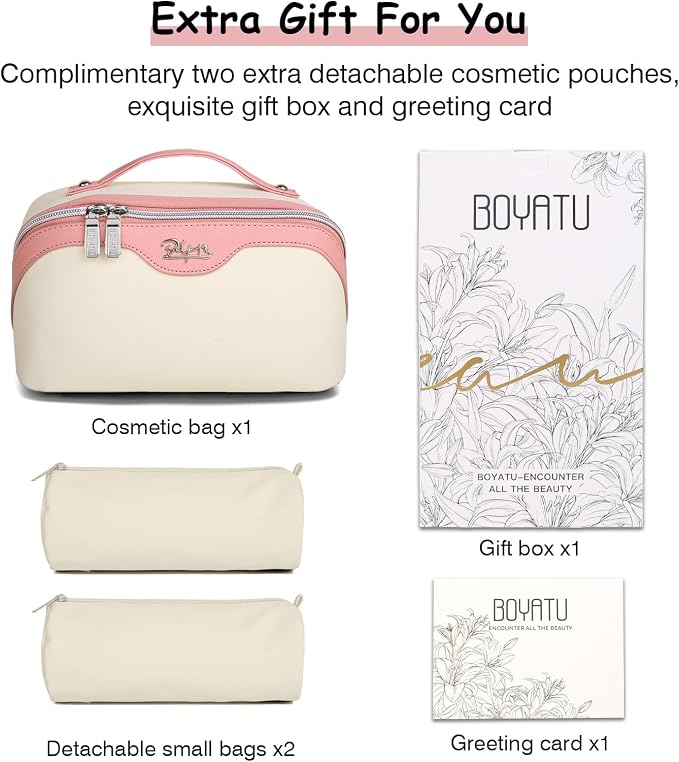 BOYATU Travel Makeup Bag Organizer Cosmetic Bag: 3 Pcs Set Make up Bags for Women with Handle - Waterproof Vegan Leather Toiletry Bags Travel Essentials Pouch with Compartments (A-08-White) - Image 6