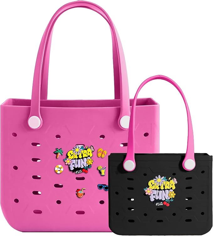2-Pack Beach Bags Medium & Small,Waterproof Sandproof Rubber Tote Set for Women Men, Vacation Pool Boat Essentials - Image 5