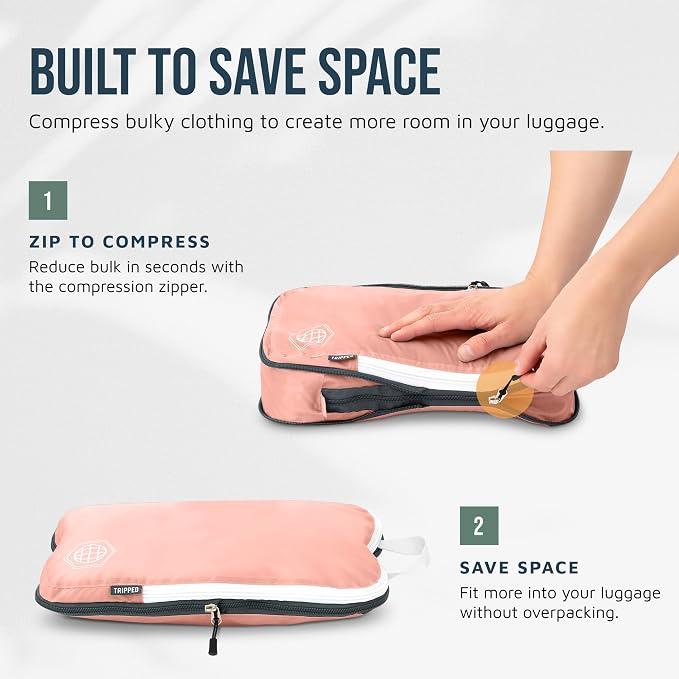 Large Compression Packing Cubes for Travel-Packing Cube Luggage Organizers 7 Piece Set for Checked Luggage-Ultralight, Expandable/Compression Bags by TRIPPED Travel Gear (Dusty Rose) - Image 5