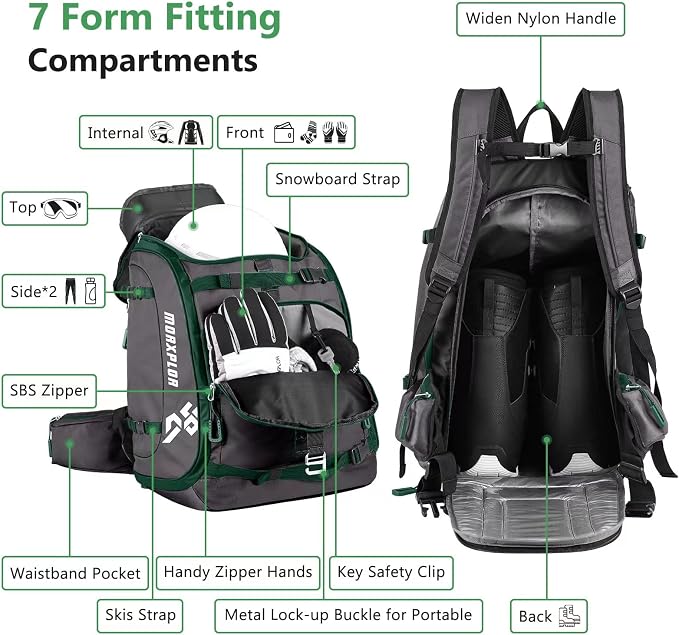 MORXPLOR Ski Boot Bag - 65L Padded, Waterproof Ski Travel Backpack for Gear & Accessories - Image 4