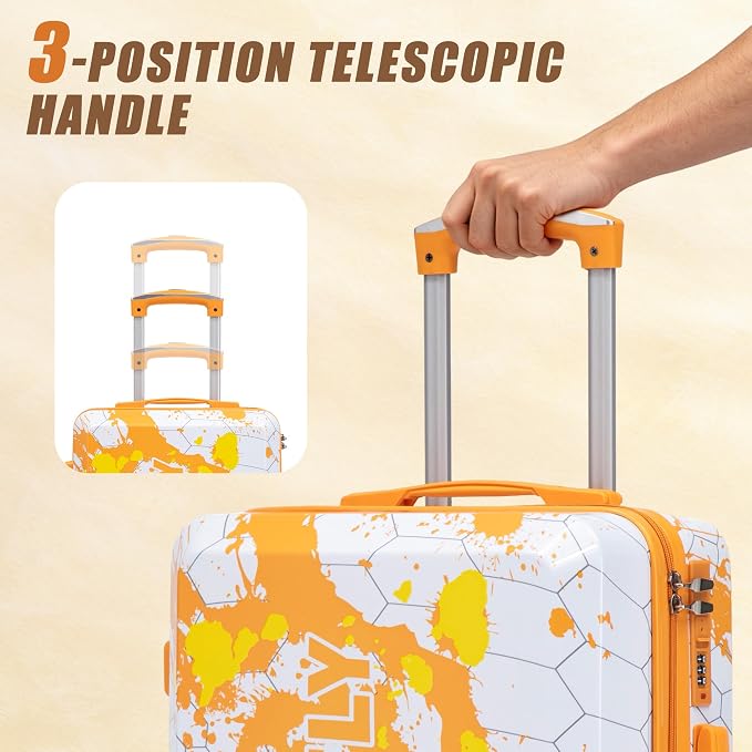 Hardside Luggage Sets, Lightweight Stripes Suitcase with Spinner Wheels, Yellow-PC - Image 6