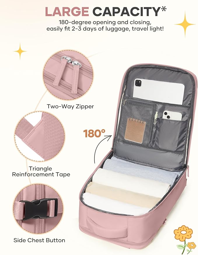 coofay Personal Item Travel Backpack for Women Airline Approved Carry on Backpack Flight Approved Waterproof Sports Luggage Backpack Casual Daypack Small Hiking Backpack Pink Backpack - Image 5