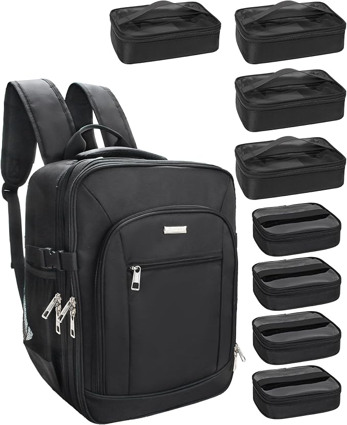 TANTO Makeup Backpack Professional Cosmetic Artist Bag Extra Large Travel Train Case Storage Organizer Double-Layer Cosmetic Case with 8 Pouch &Adjustable Divider (Black) by TANTO